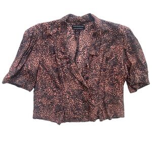 Urban Outfitters Women’s XL Brown Black Animal Print Cropped Retro Pin-up Blouse